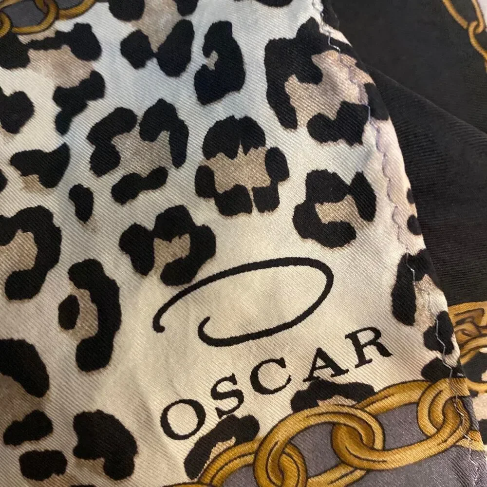 y2k Oscar de la Renta silk leopard print scarf with gold chain print